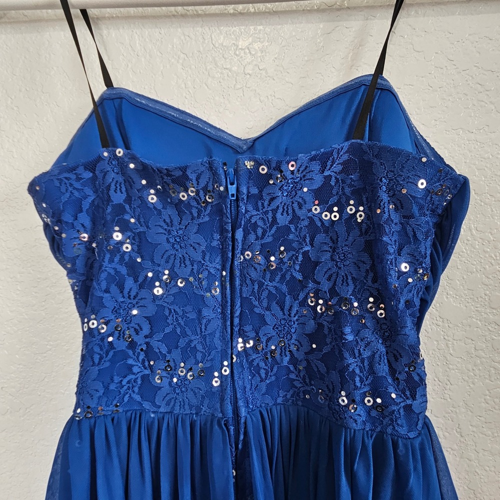 City Triangles Royal Blue Sequin Lace Hi Low Spaghetti Strap Dress Size 5 - Picture 5 of 6